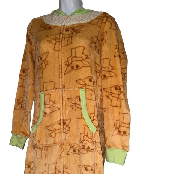 Disney Lucas Film Baby Yoda Pajamas Womens S 4 6 Fleece Costume One Piece PJs - Picture 4 of 10